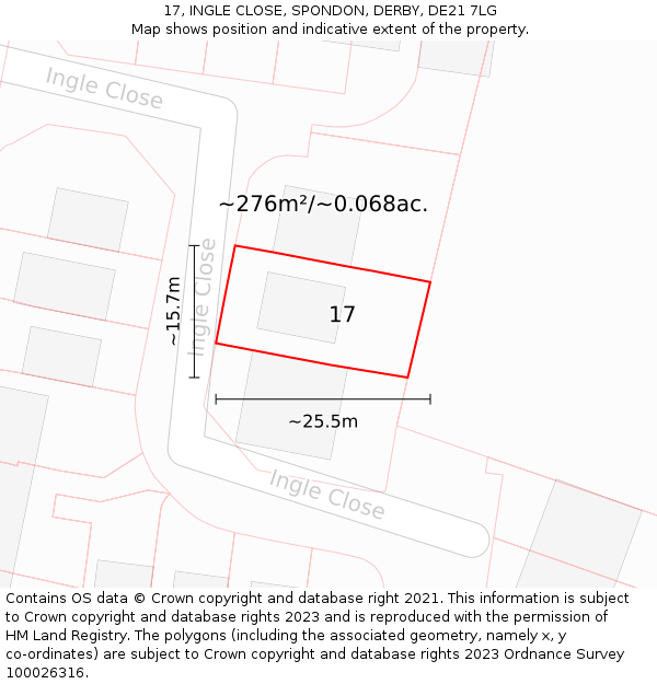 17, INGLE CLOSE, SPONDON, DERBY, DE21 7LG: Plot and title map