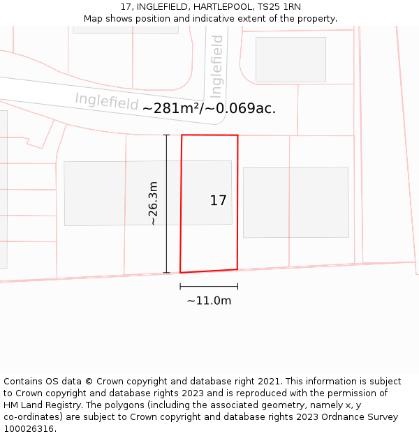 17, INGLEFIELD, HARTLEPOOL, TS25 1RN: Plot and title map