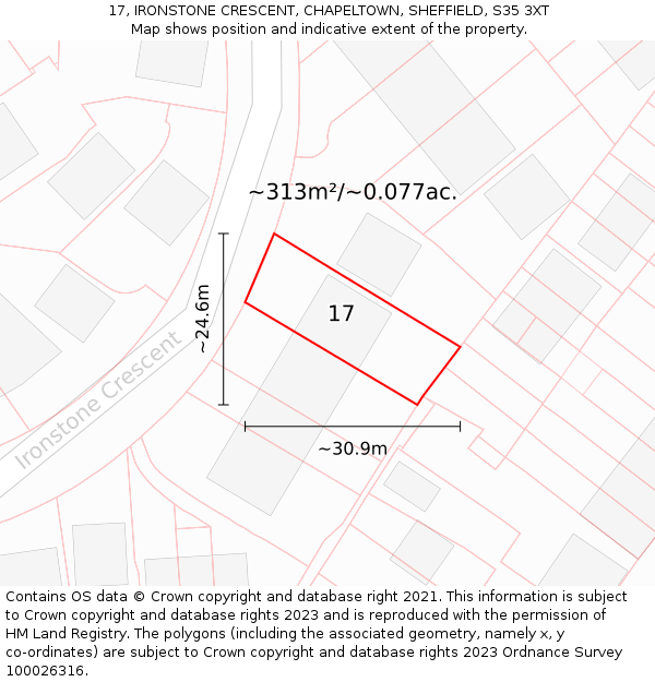 17, IRONSTONE CRESCENT, CHAPELTOWN, SHEFFIELD, S35 3XT: Plot and title map