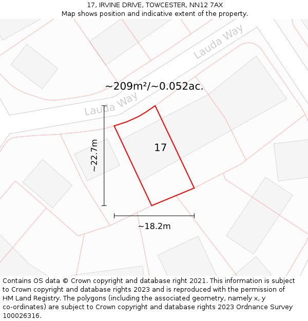 17, IRVINE DRIVE, TOWCESTER, NN12 7AX: Plot and title map