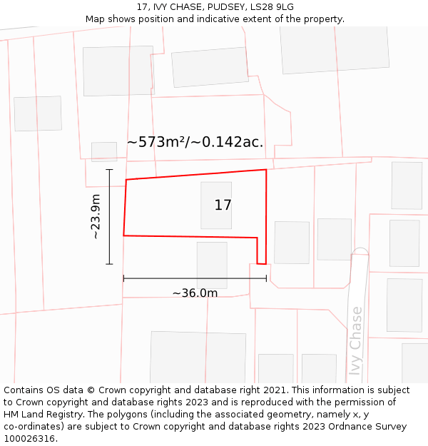 17, IVY CHASE, PUDSEY, LS28 9LG: Plot and title map
