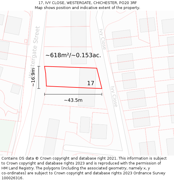 17, IVY CLOSE, WESTERGATE, CHICHESTER, PO20 3RF: Plot and title map