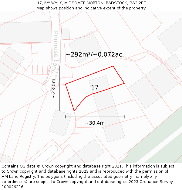 17, IVY WALK, MIDSOMER NORTON, RADSTOCK, BA3 2EE: Plot and title map