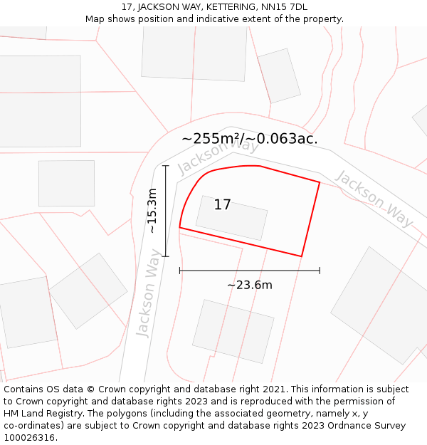 17, JACKSON WAY, KETTERING, NN15 7DL: Plot and title map