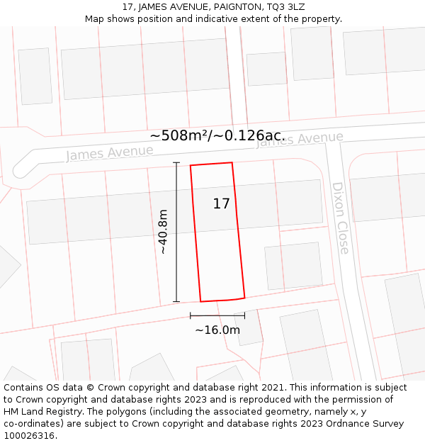 17, JAMES AVENUE, PAIGNTON, TQ3 3LZ: Plot and title map