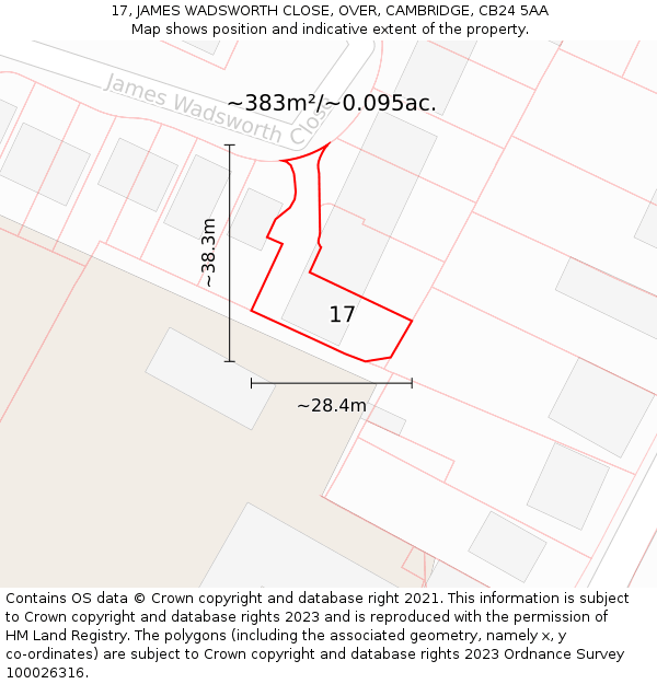 17, JAMES WADSWORTH CLOSE, OVER, CAMBRIDGE, CB24 5AA: Plot and title map
