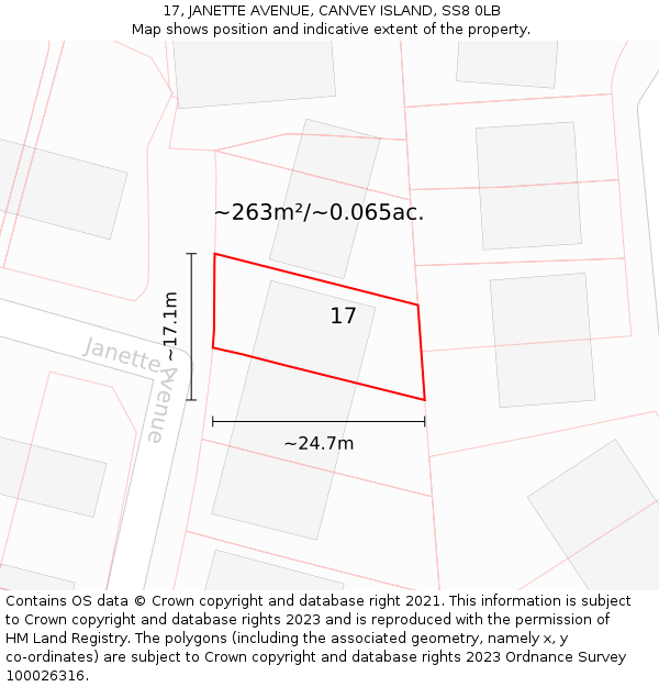 17, JANETTE AVENUE, CANVEY ISLAND, SS8 0LB: Plot and title map