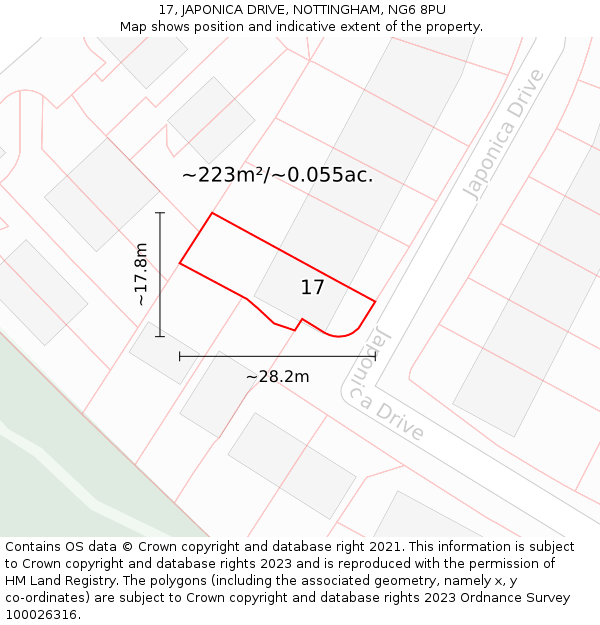 17, JAPONICA DRIVE, NOTTINGHAM, NG6 8PU: Plot and title map