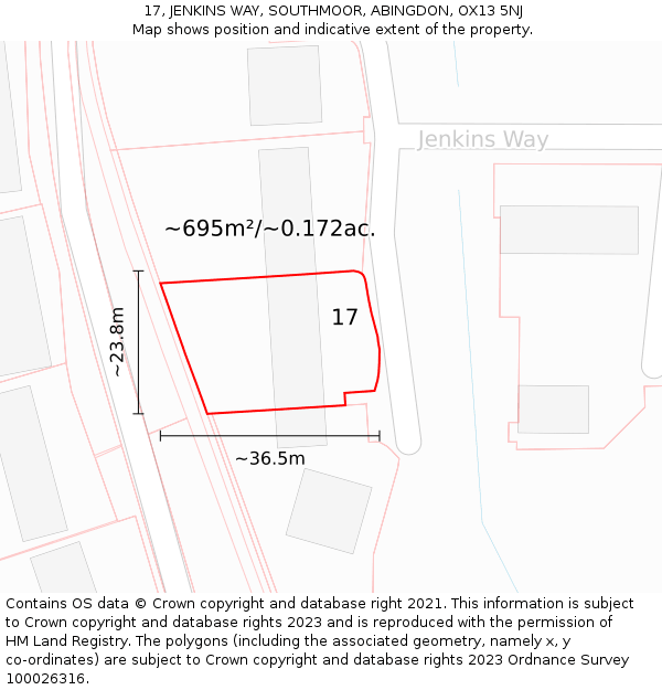 17, JENKINS WAY, SOUTHMOOR, ABINGDON, OX13 5NJ: Plot and title map