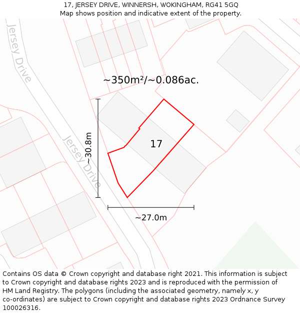17, JERSEY DRIVE, WINNERSH, WOKINGHAM, RG41 5GQ: Plot and title map