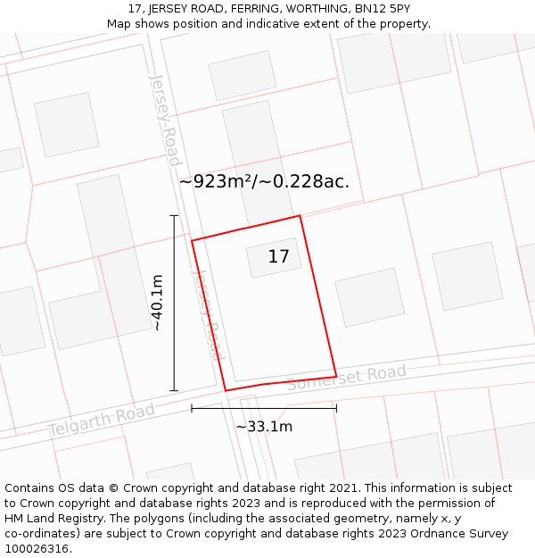 17, JERSEY ROAD, FERRING, WORTHING, BN12 5PY: Plot and title map