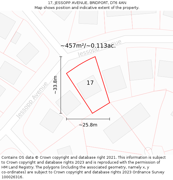 17, JESSOPP AVENUE, BRIDPORT, DT6 4AN: Plot and title map