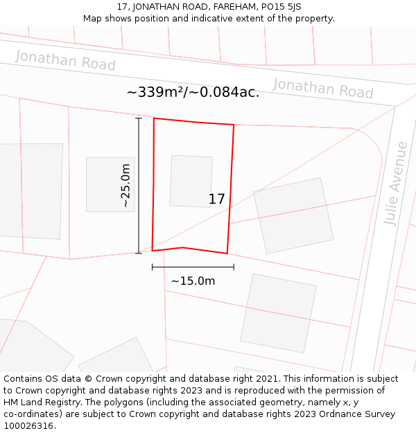 17, JONATHAN ROAD, FAREHAM, PO15 5JS: Plot and title map