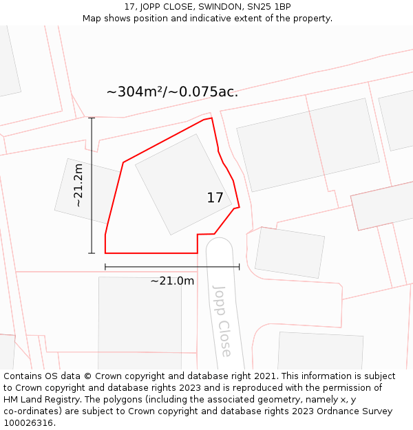 17, JOPP CLOSE, SWINDON, SN25 1BP: Plot and title map