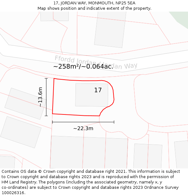 17, JORDAN WAY, MONMOUTH, NP25 5EA: Plot and title map