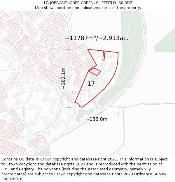 17, JORDANTHORPE GREEN, SHEFFIELD, S8 8DZ: Plot and title map