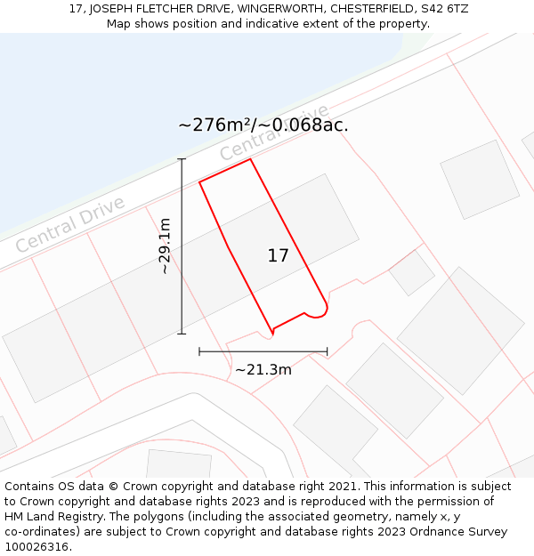 17, JOSEPH FLETCHER DRIVE, WINGERWORTH, CHESTERFIELD, S42 6TZ: Plot and title map