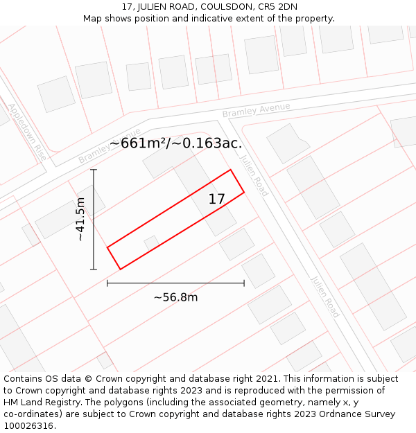 17, JULIEN ROAD, COULSDON, CR5 2DN: Plot and title map
