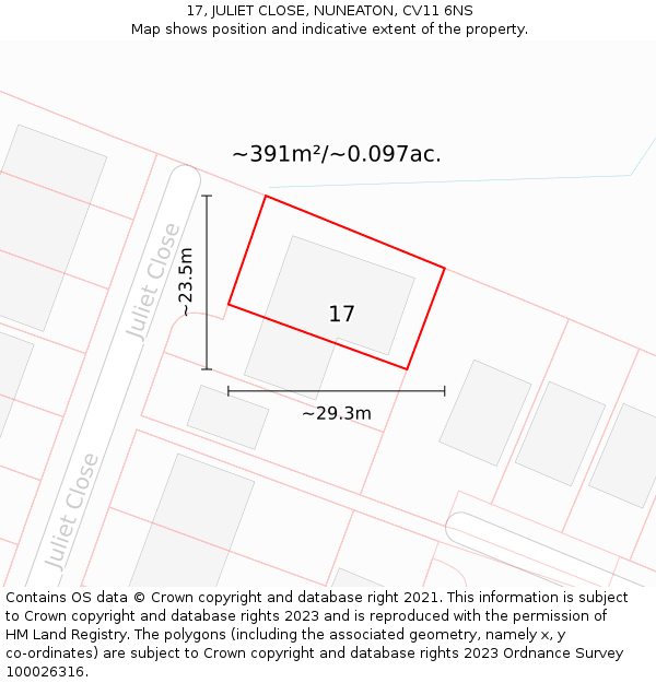 17, JULIET CLOSE, NUNEATON, CV11 6NS: Plot and title map