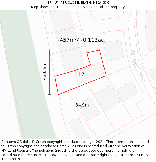 17, JUNIPER CLOSE, BLYTH, NE24 3XQ: Plot and title map