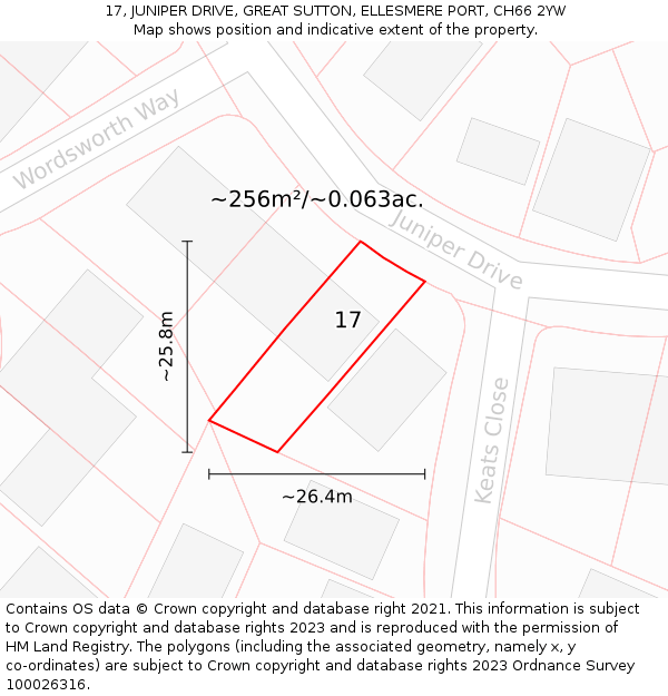 17, JUNIPER DRIVE, GREAT SUTTON, ELLESMERE PORT, CH66 2YW: Plot and title map
