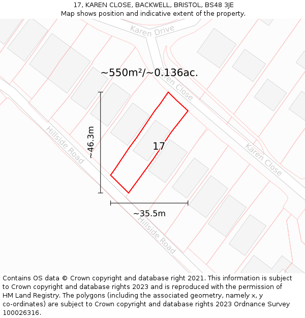 17, KAREN CLOSE, BACKWELL, BRISTOL, BS48 3JE: Plot and title map