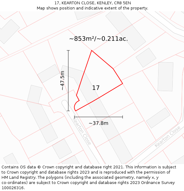 17, KEARTON CLOSE, KENLEY, CR8 5EN: Plot and title map
