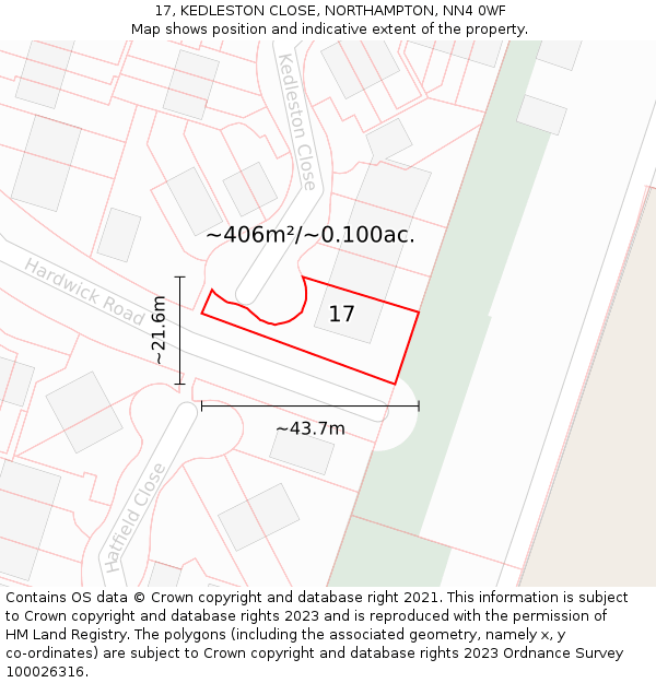 17, KEDLESTON CLOSE, NORTHAMPTON, NN4 0WF: Plot and title map
