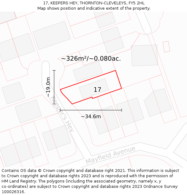 17, KEEPERS HEY, THORNTON-CLEVELEYS, FY5 2HL: Plot and title map