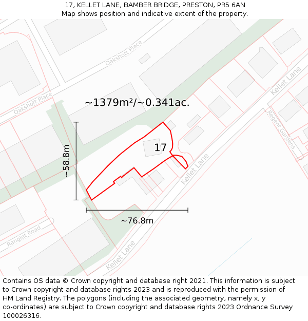17, KELLET LANE, BAMBER BRIDGE, PRESTON, PR5 6AN: Plot and title map