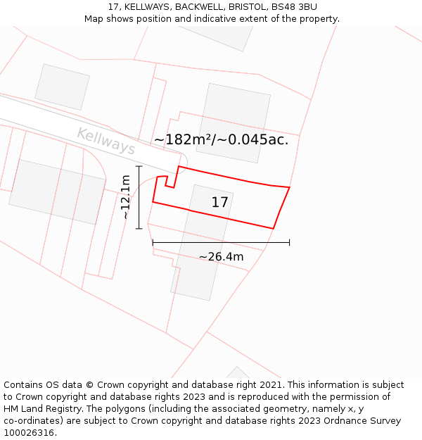 17, KELLWAYS, BACKWELL, BRISTOL, BS48 3BU: Plot and title map