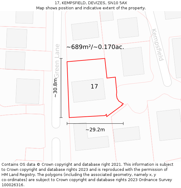 17, KEMPSFIELD, DEVIZES, SN10 5AX: Plot and title map
