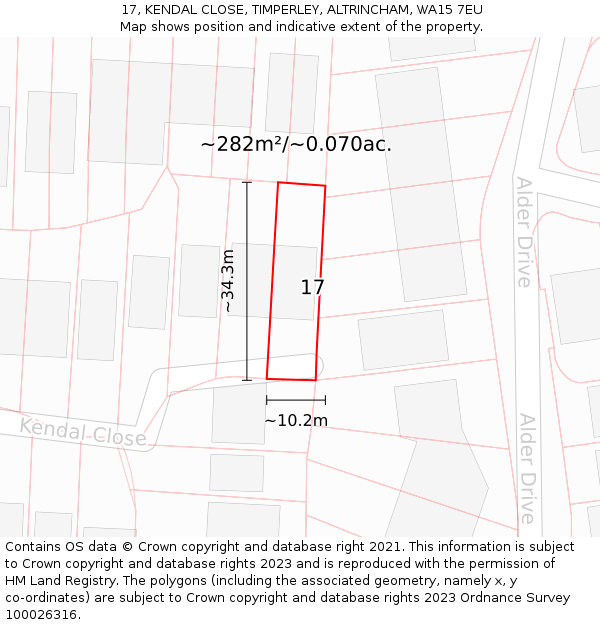 17, KENDAL CLOSE, TIMPERLEY, ALTRINCHAM, WA15 7EU: Plot and title map