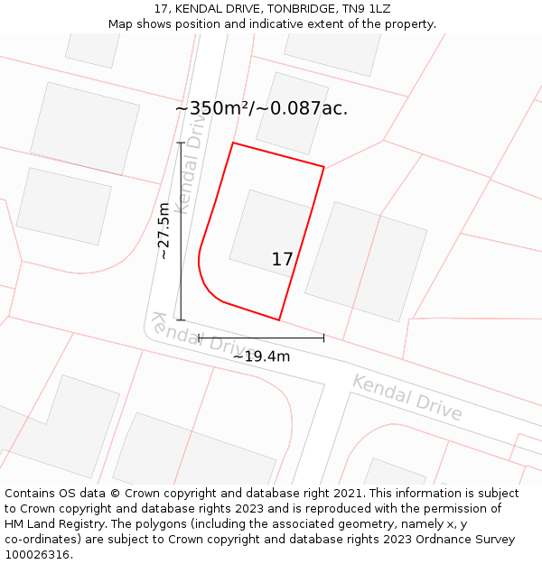 17, KENDAL DRIVE, TONBRIDGE, TN9 1LZ: Plot and title map