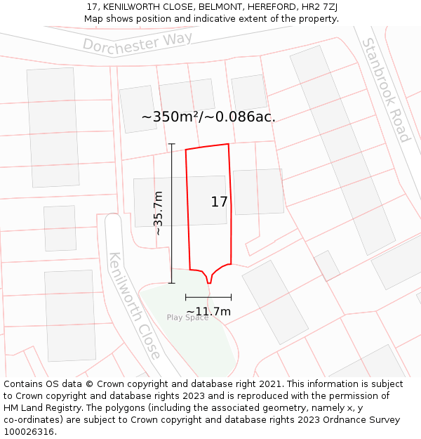 17, KENILWORTH CLOSE, BELMONT, HEREFORD, HR2 7ZJ: Plot and title map