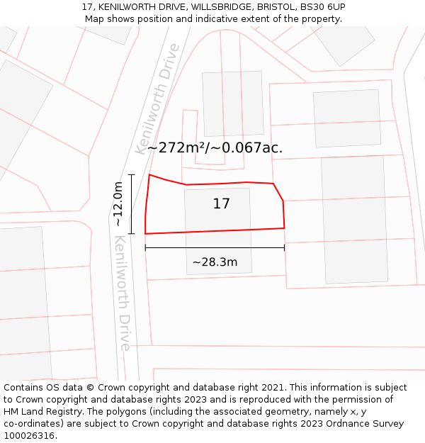 17, KENILWORTH DRIVE, WILLSBRIDGE, BRISTOL, BS30 6UP: Plot and title map
