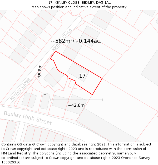 17, KENLEY CLOSE, BEXLEY, DA5 1AL: Plot and title map