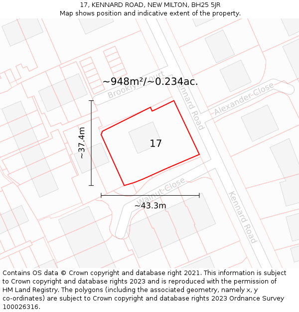 17, KENNARD ROAD, NEW MILTON, BH25 5JR: Plot and title map