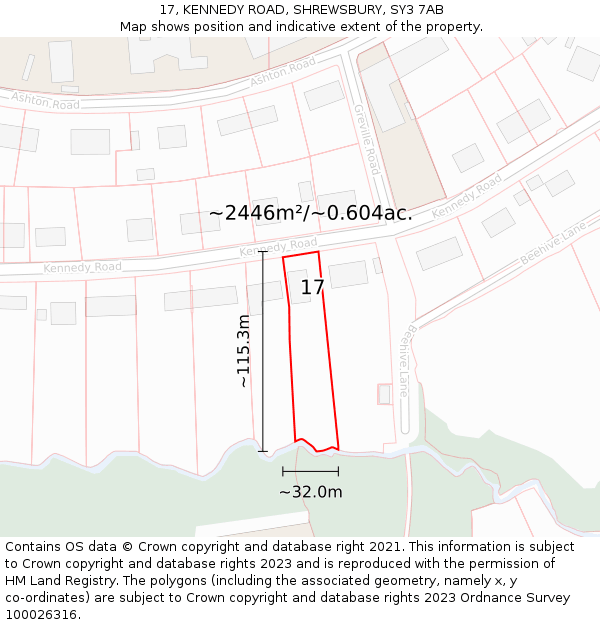 17, KENNEDY ROAD, SHREWSBURY, SY3 7AB: Plot and title map