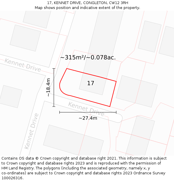 17, KENNET DRIVE, CONGLETON, CW12 3RH: Plot and title map