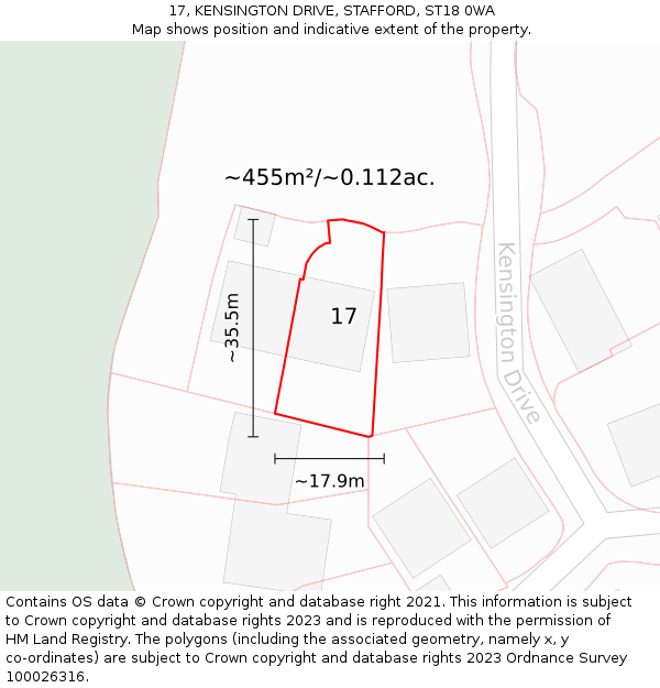17, KENSINGTON DRIVE, STAFFORD, ST18 0WA: Plot and title map