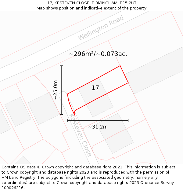 17, KESTEVEN CLOSE, BIRMINGHAM, B15 2UT: Plot and title map
