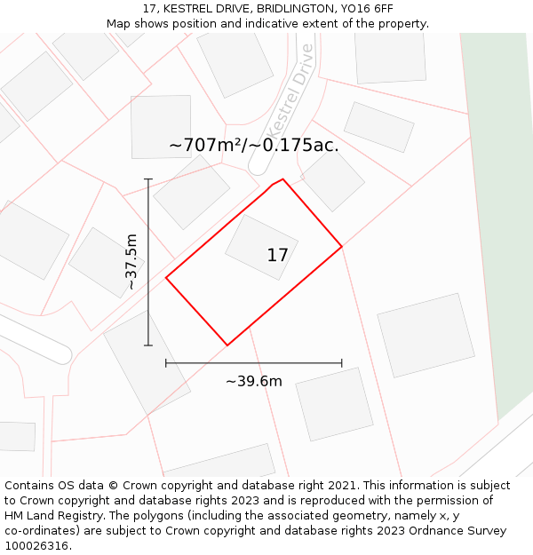 17, KESTREL DRIVE, BRIDLINGTON, YO16 6FF: Plot and title map