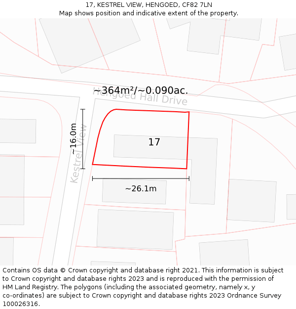 17, KESTREL VIEW, HENGOED, CF82 7LN: Plot and title map