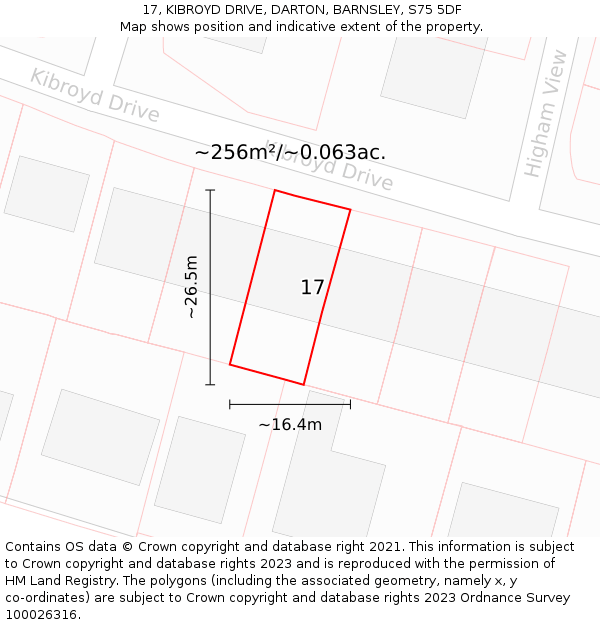 17, KIBROYD DRIVE, DARTON, BARNSLEY, S75 5DF: Plot and title map