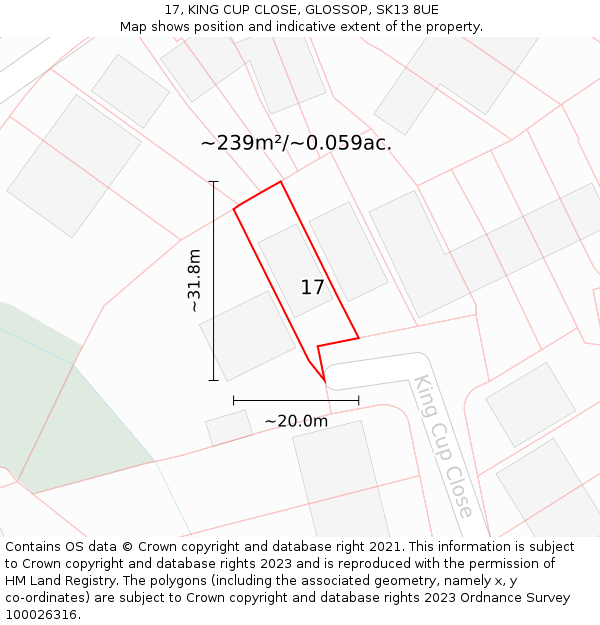 17, KING CUP CLOSE, GLOSSOP, SK13 8UE: Plot and title map