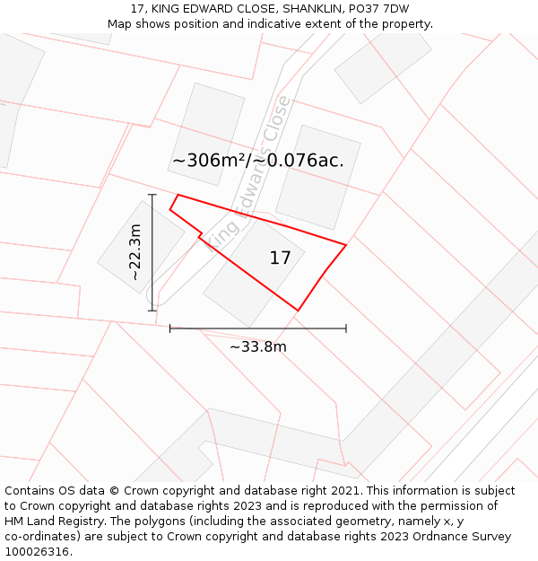 17, KING EDWARD CLOSE, SHANKLIN, PO37 7DW: Plot and title map