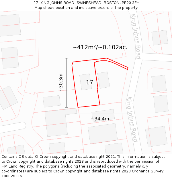 17, KING JOHNS ROAD, SWINESHEAD, BOSTON, PE20 3EH: Plot and title map