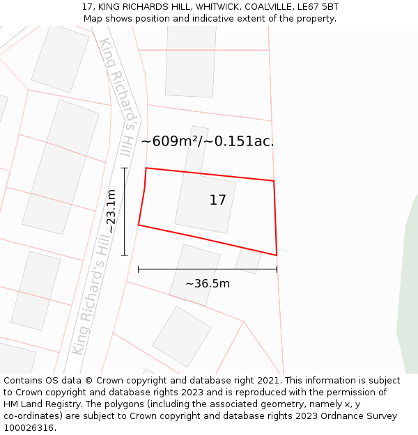 17, KING RICHARDS HILL, WHITWICK, COALVILLE, LE67 5BT: Plot and title map
