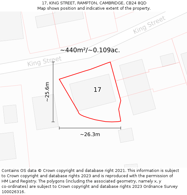 17, KING STREET, RAMPTON, CAMBRIDGE, CB24 8QD: Plot and title map